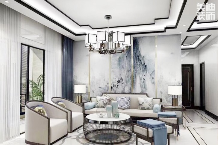 志誠新世界160㎡新中式效果圖-客廳