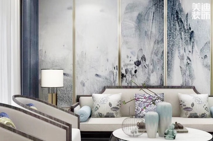 志誠新世界160㎡新中式效果圖-客廳