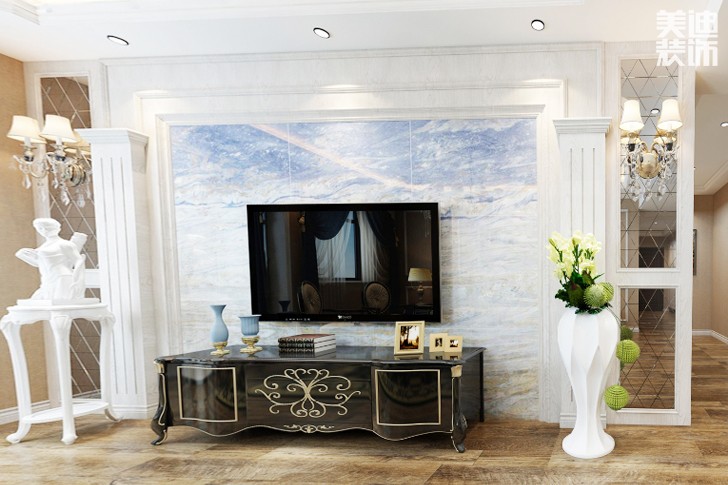 檀香山180平簡歐風(fēng)格裝修效果圖-背景墻