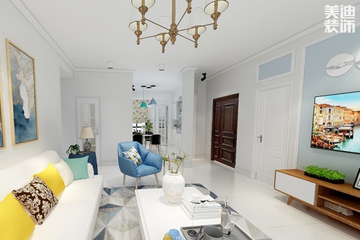 五礦 ? 萬境水岸現(xiàn)代簡約120平米裝修效果圖--客廳