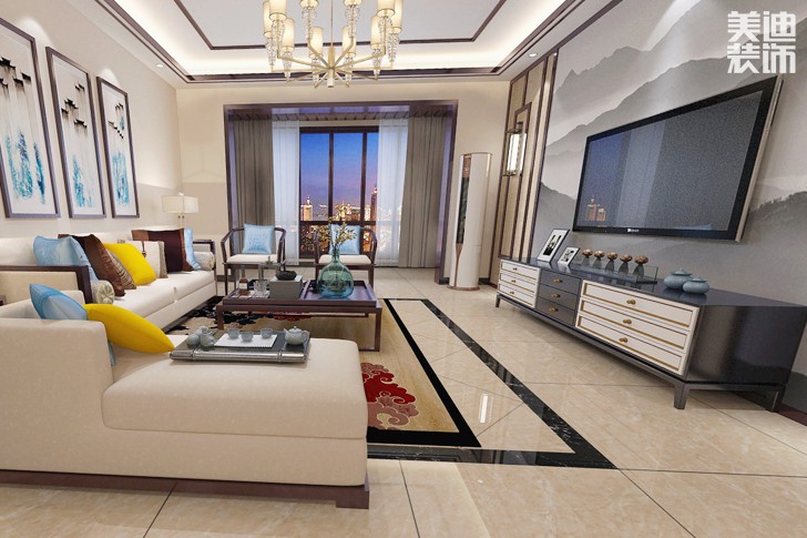 珠山國際150平米中式風(fēng)格裝修效果圖-客廳