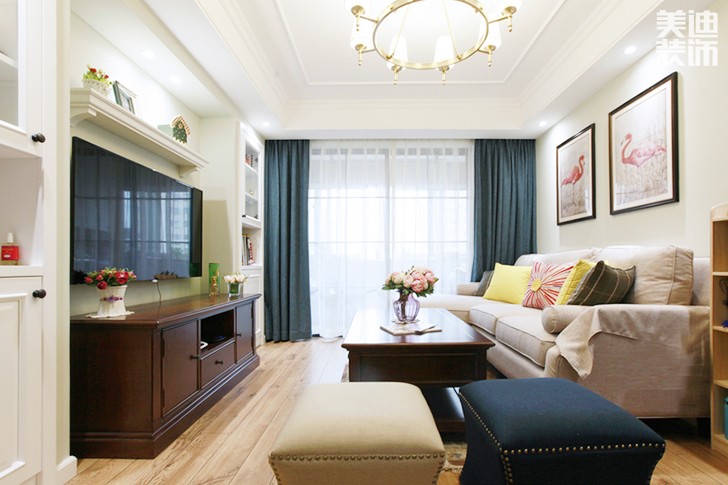新華名苑80㎡優(yōu)雅小美風(fēng)格實拍-客廳