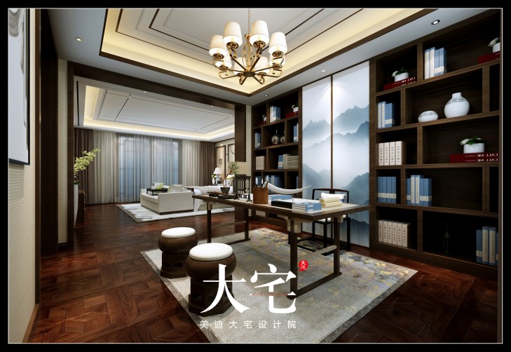 新中式300平米效果圖--書房