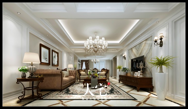 岳陽棠溪人家400平米新中式風格效果圖--客廳