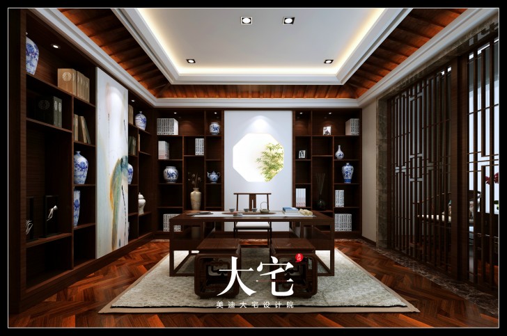 岳陽棠溪人家400平米新中式風格效果圖--書房
