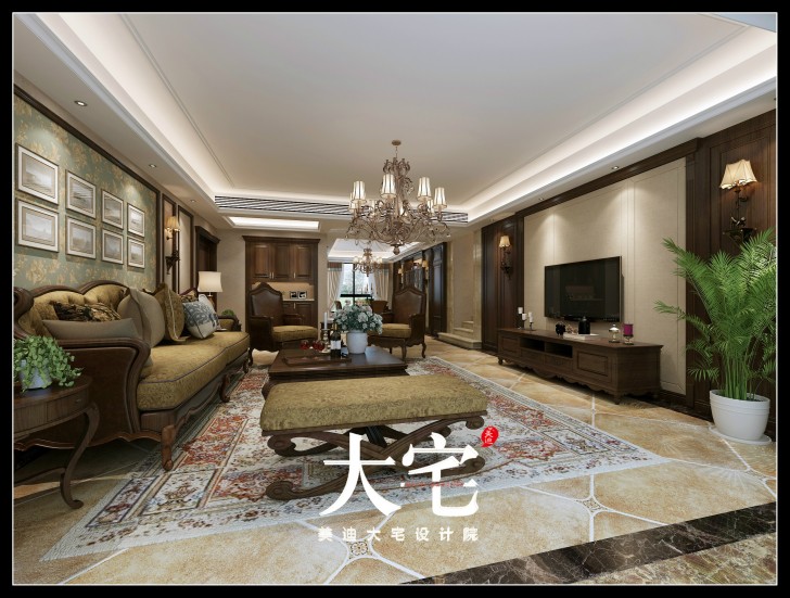 岳陽碧桂園300平米歐式風(fēng)格裝修效果圖--客廳