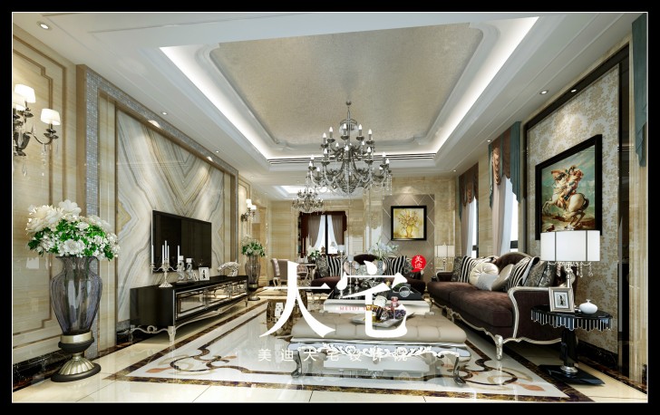 岳陽碧桂園300平米歐式風(fēng)格裝修效果圖--客廳