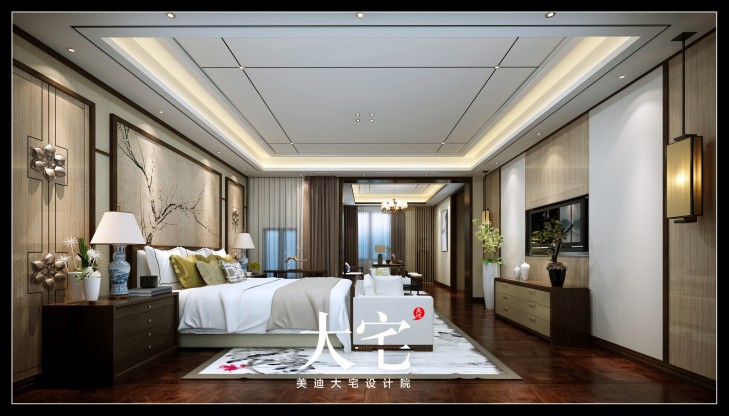 新中式300平米效果圖--臥室