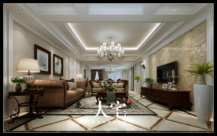 岳陽棠溪人家400平米新中式風格效果圖--客廳