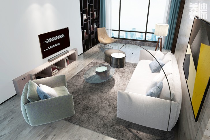 潤景園142㎡現代簡約裝修效果圖--客廳3