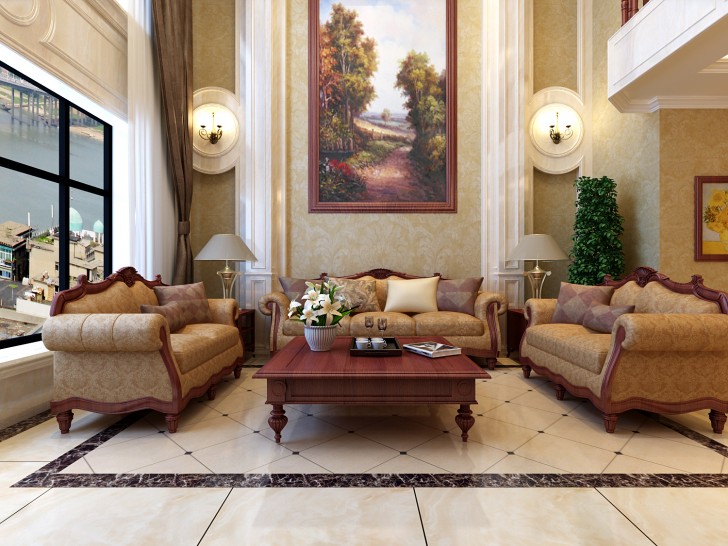 恒大華府復(fù)式樓200平新中式效果圖--客廳02