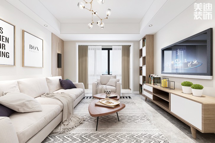 潤和又一城106平米北歐簡約風(fēng)格案例效果圖-客廳