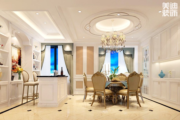 金茂梅溪湖136平方歐式風(fēng)格案例效果圖格--餐廳