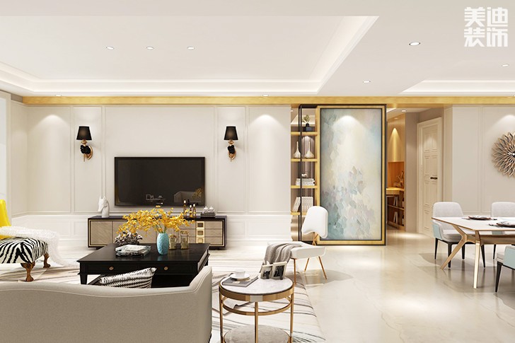 北辰三角洲110平米小美風(fēng)格案例效果圖--客廳