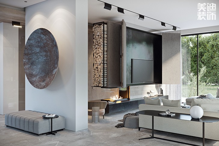 花明樓自建房132平米現(xiàn)代簡(jiǎn)約風(fēng)格-客廳