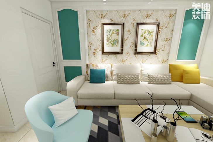 金河灣85平方北歐風格案例效果圖-客廳