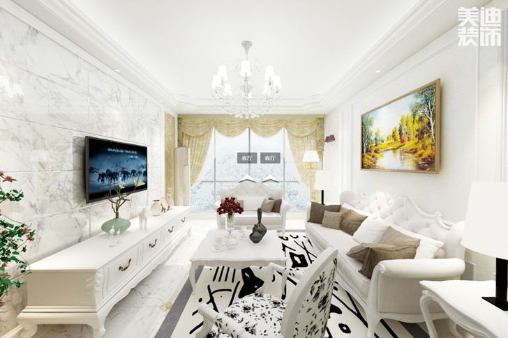 合勝廣場(chǎng)100平方歐式風(fēng)格案例效果圖-客廳