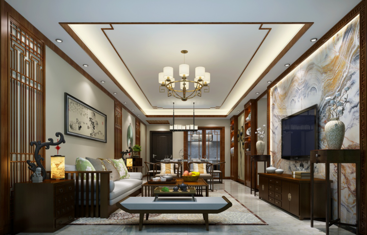 銀豐潤園150平米中式風(fēng)格裝修效果圖-客廳