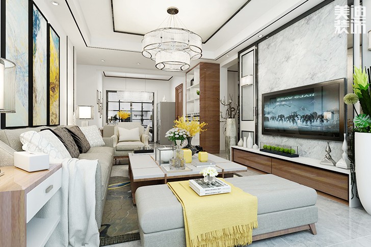 綠地世紀(jì)城120平現(xiàn)代簡約裝修案例圖--客廳