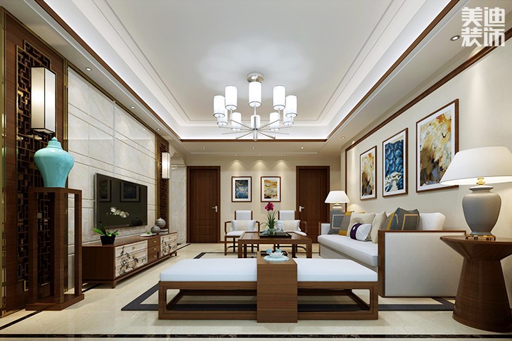 金鐘·時(shí)代城135平米中式風(fēng)格案例效果圖-客廳