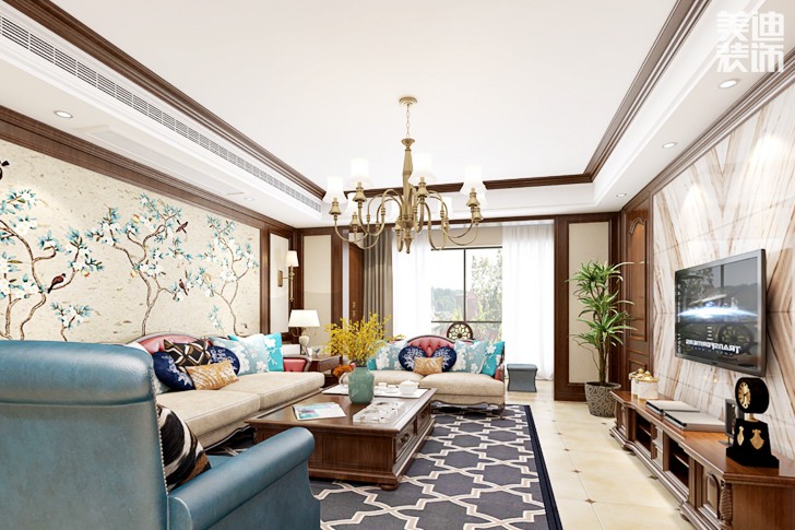 岳州帝苑150平現(xiàn)代混搭風格裝修效果圖--客廳