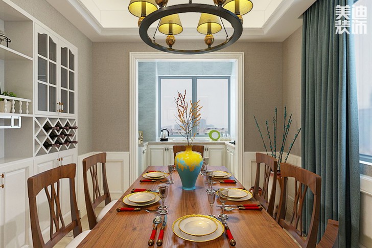 梓山湖新世界320平米美式風(fēng)格裝修效果圖--餐廳