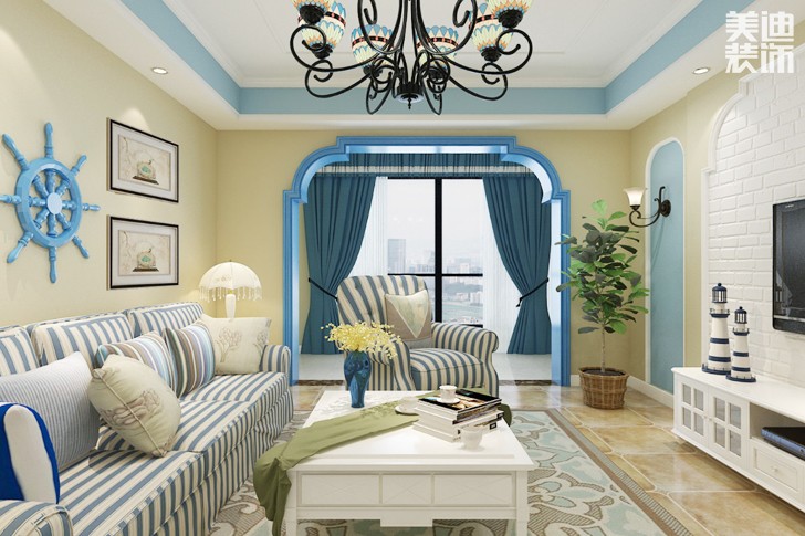 華夏怡園134平米地中海風(fēng)格案例圖--客廳