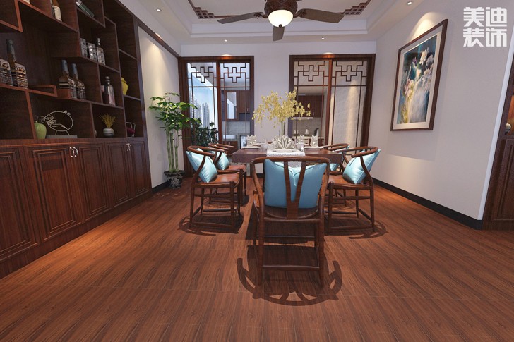紫金灣160平米新中式案例圖--餐廳