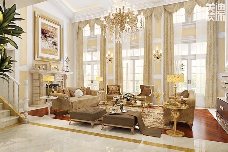 國際公館歐式風格420平米裝修效果圖--客廳
