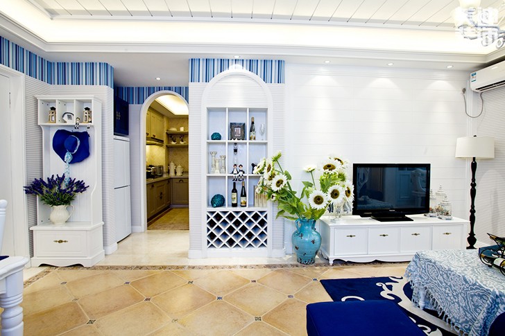 連家居民點(diǎn)130平米地中海裝修風(fēng)格效果圖--客廳