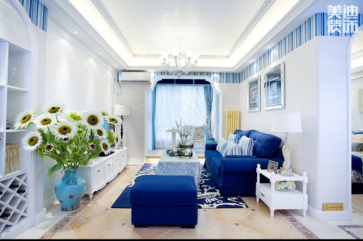 連家居民點(diǎn)130平米地中海裝修風(fēng)格效果圖--客廳	