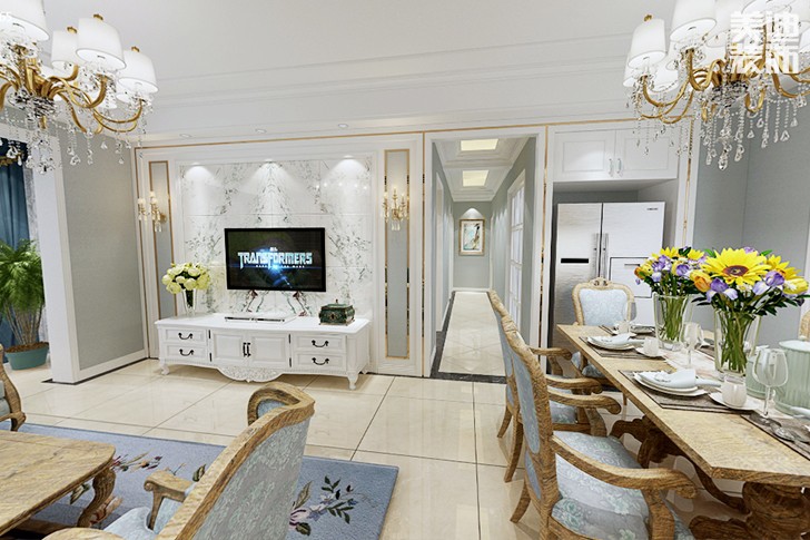 富興鵬城140平歐式風(fēng)格裝修案例圖--客廳