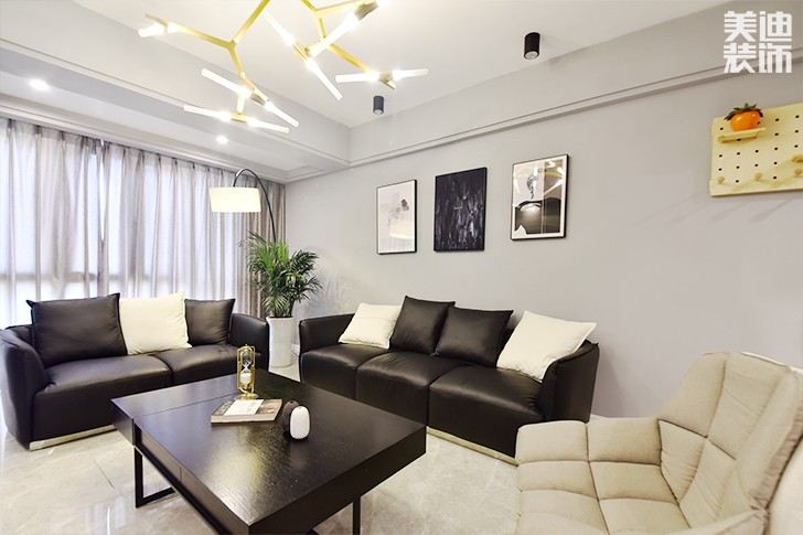 乾源國(guó)際115㎡現(xiàn)代簡(jiǎn)約裝修案例圖--客廳
