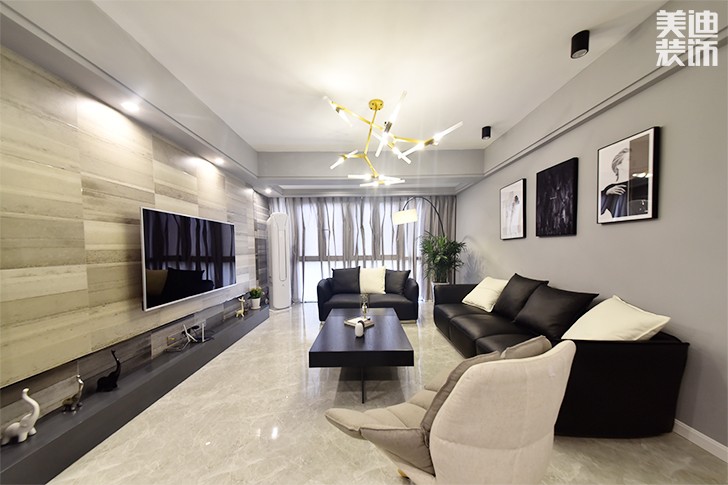 乾源國(guó)際115㎡現(xiàn)代簡(jiǎn)約裝修案例圖--客廳