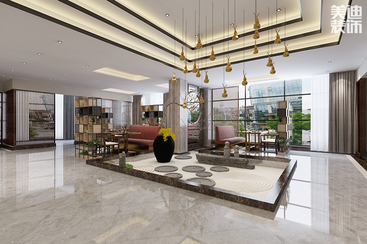 西維咖啡慕茗緣店1800平米新中式風(fēng)格效果圖--卡座區(qū)大廳