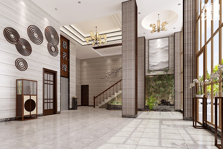西維咖啡慕茗緣店1800平米新中式風(fēng)格效果圖--茶樓大堂