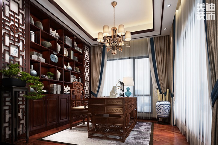 浯溪御園425平中式風(fēng)格裝修案例圖--書房
