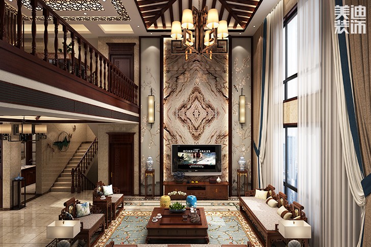 浯溪御園425平中式風(fēng)格裝修案例圖--客廳