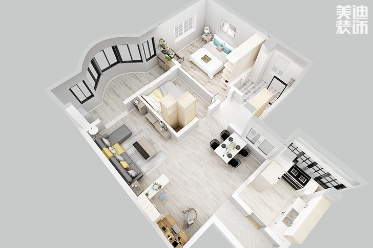 銀園公寓89平米現(xiàn)代簡約風(fēng)格裝修效果圖--俯視圖