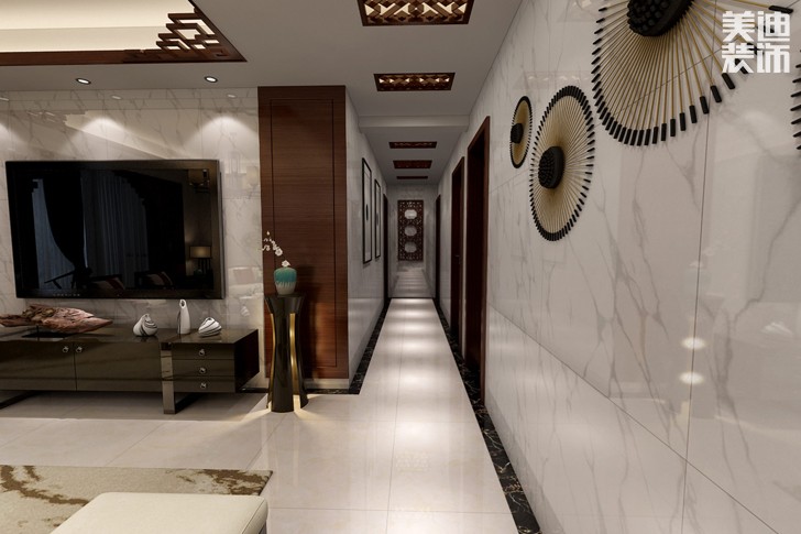 金地自在城120平米新中式風(fēng)格裝修效果圖--過(guò)道