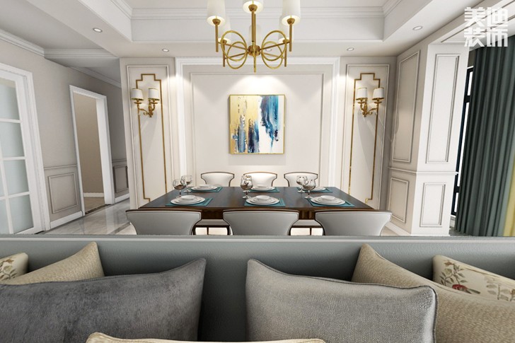 天祥水晶灣160平米輕奢美式風(fēng)格裝修效果圖--餐廳