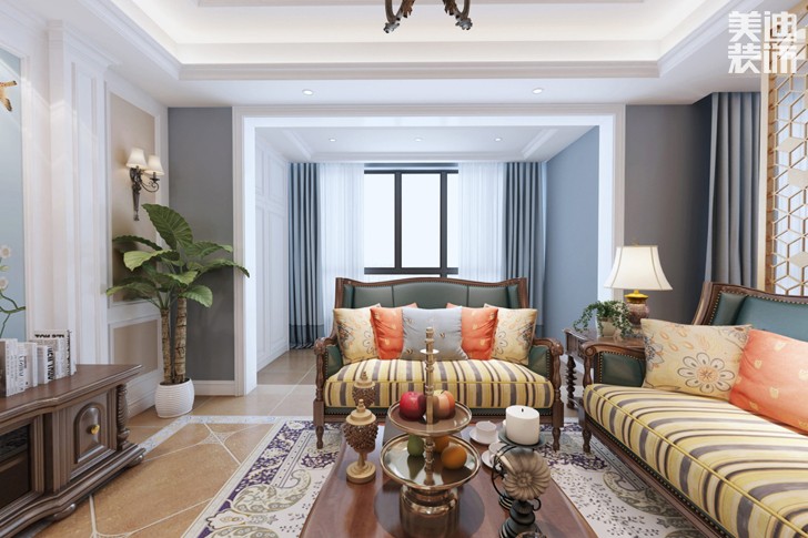 恒廣國際景園127平米美式風(fēng)格裝修效果圖--客廳