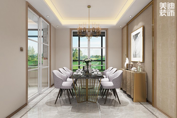 新華聯(lián)夢想城109平港式輕奢風(fēng)裝修案例效果圖--餐廳