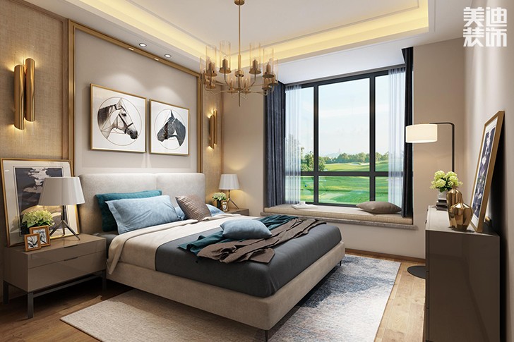 新華聯(lián)夢想城109平港式輕奢風(fēng)裝修案例效果圖--臥室