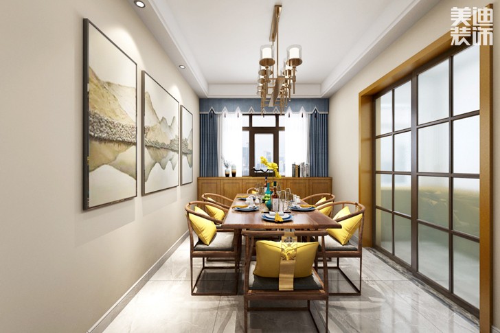 長(zhǎng)盛嵐庭125新中式風(fēng)格裝修效果圖--餐廳