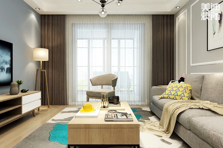 山水灣105平米北歐風(fēng)格裝修效果圖--客廳