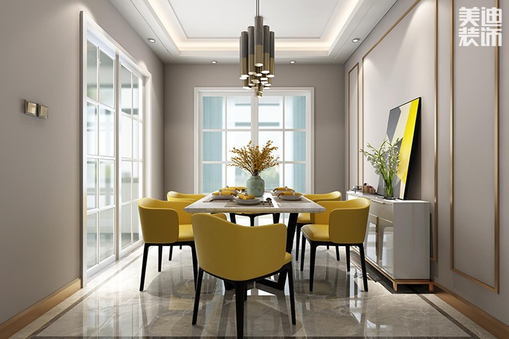 新華聯(lián)夢(mèng)想城109平現(xiàn)代輕奢風(fēng)裝修案例效果圖--餐廳