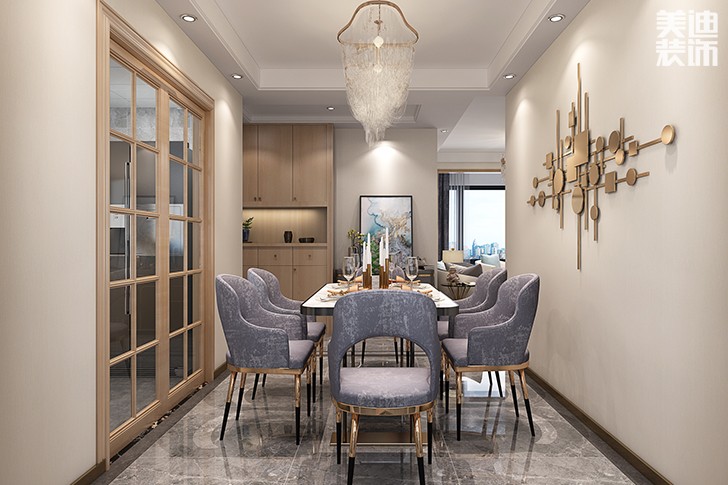 長(zhǎng)房云時(shí)代120平港式輕奢風(fēng)裝修案例效果圖--餐廳