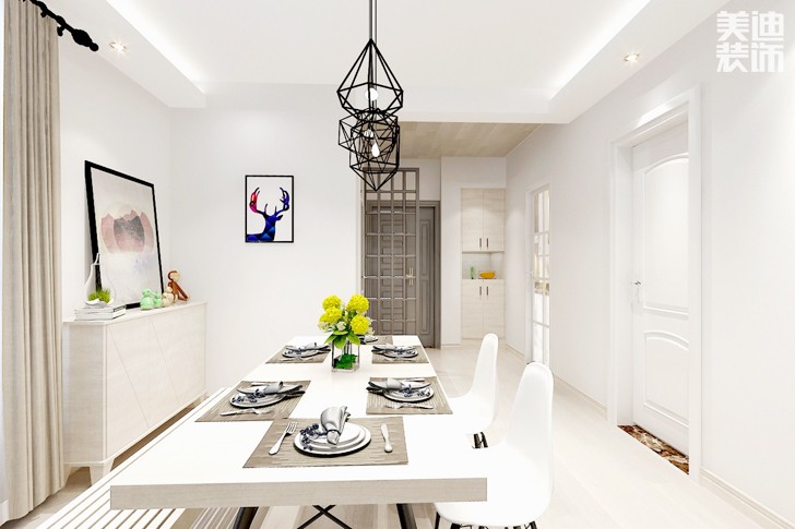 北辰三角洲109平米北歐風格裝修案例效果圖—餐廳