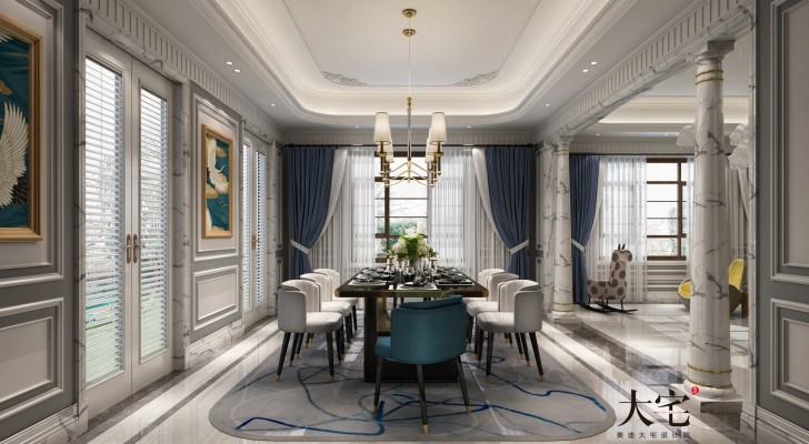 青竹園1000平米法式獨棟裝修案例效果圖--餐廳